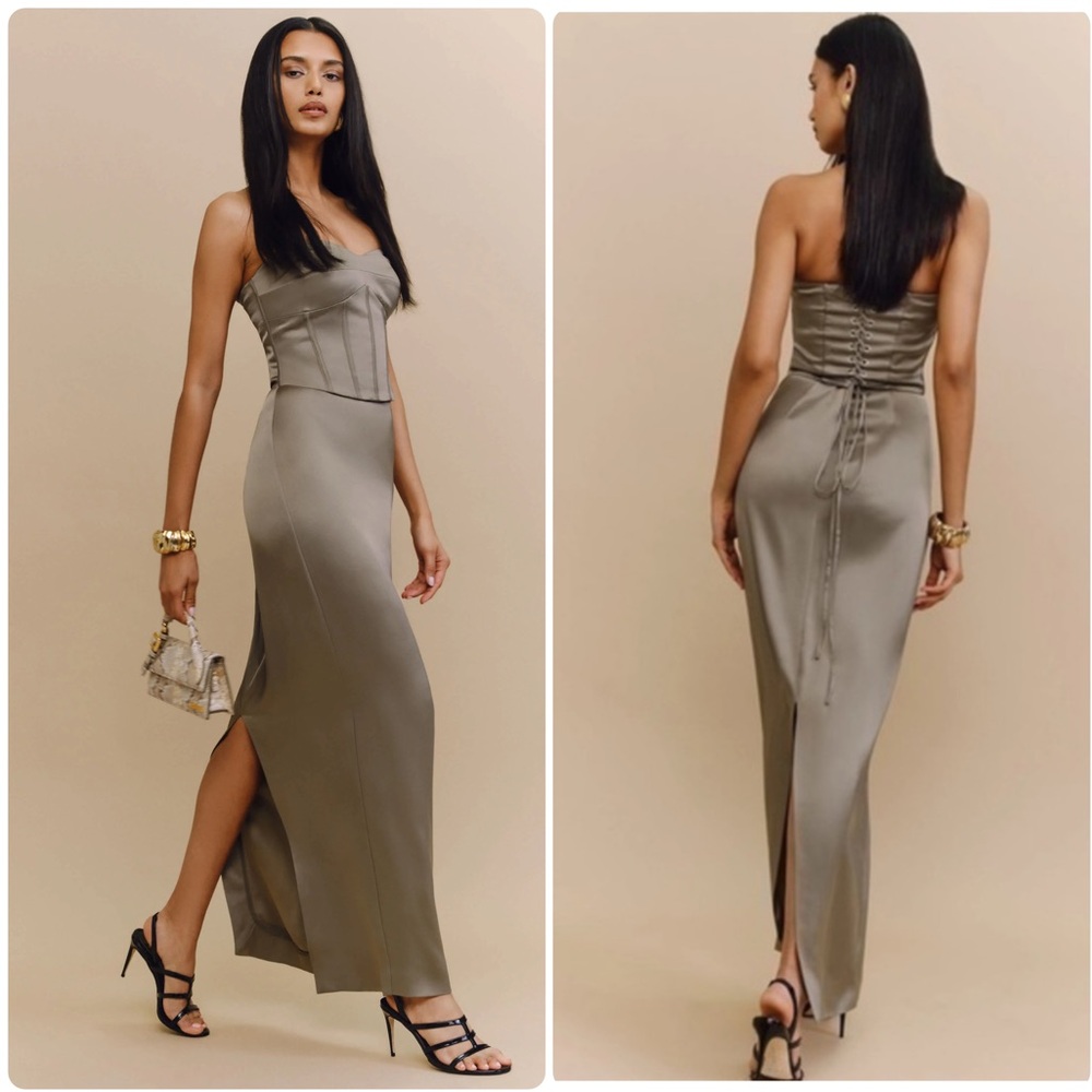 Reformation Ariyah Corset Satin Maxi Dress